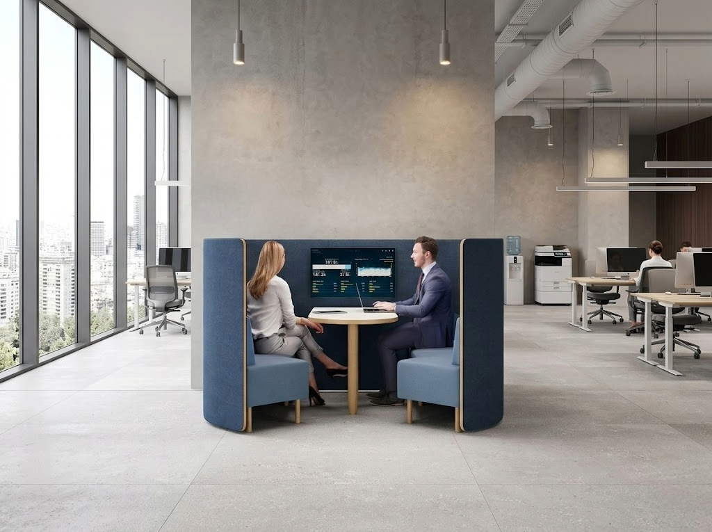 Tavoli riunione modulari con cablaggio integrato