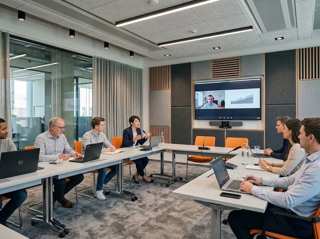 Meeting room con sistemi AV integrati per videoconferenze