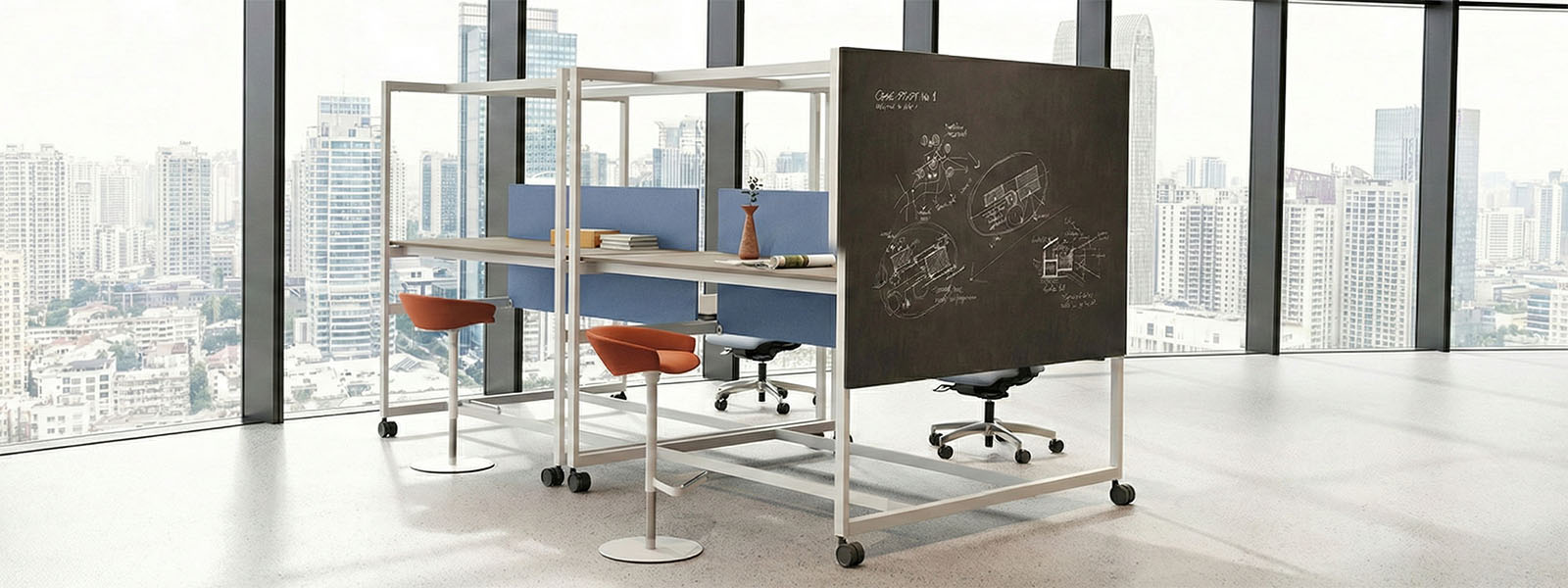 Zona brainstorming con monitor interattivi e tecnologia wireless
