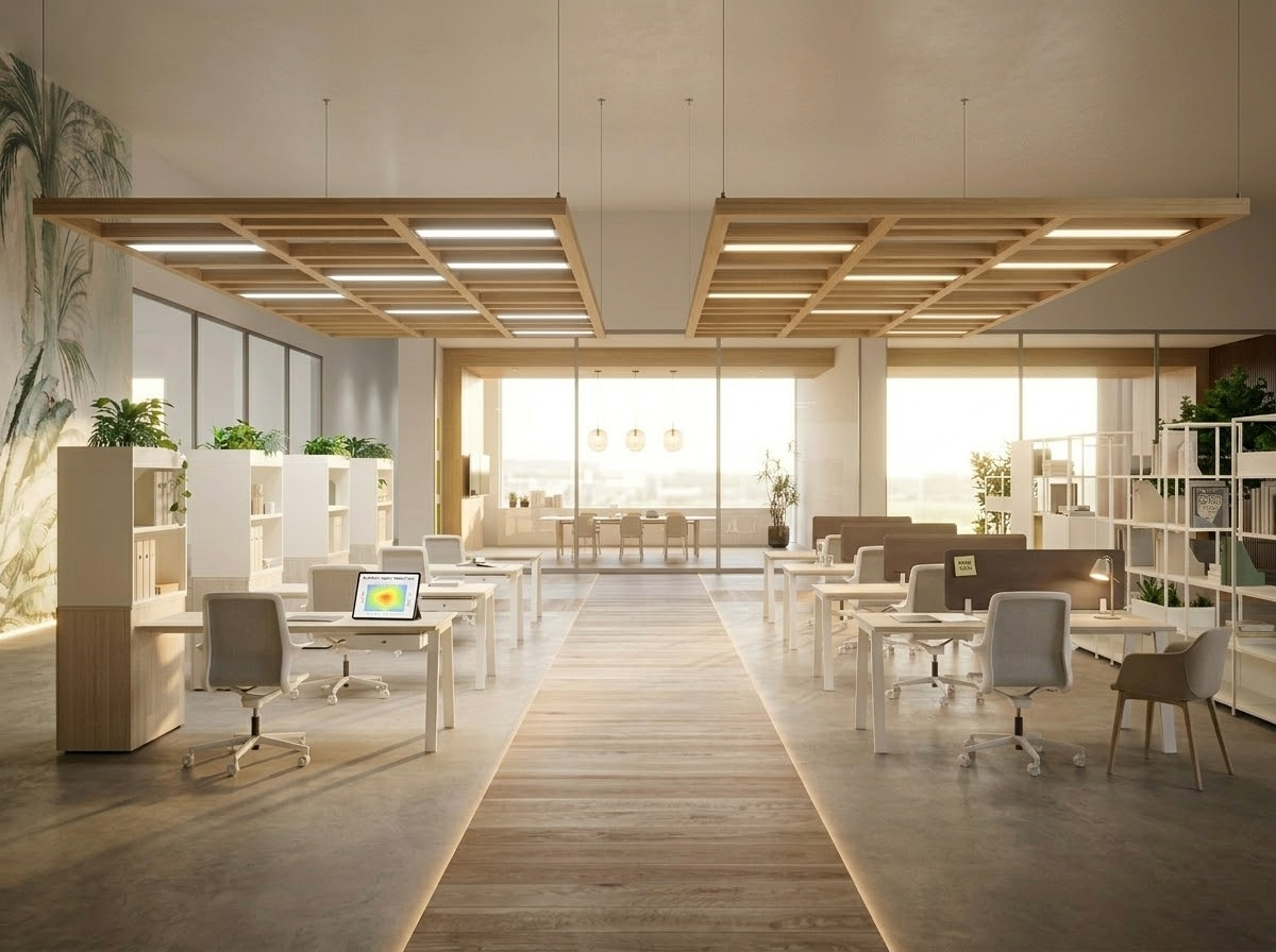 Illuminazione anti-abbagliamento per postazioni di lavoro