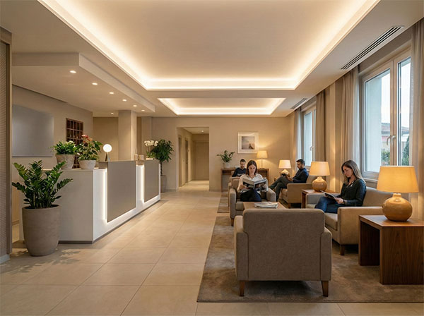Illuminazione confortevole per il benessere visivo in reception