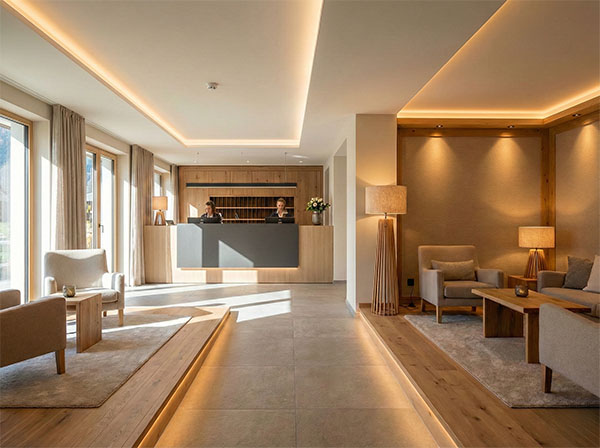 Configurazioni tipiche di illuminazione per reception e percorsi d’ingresso