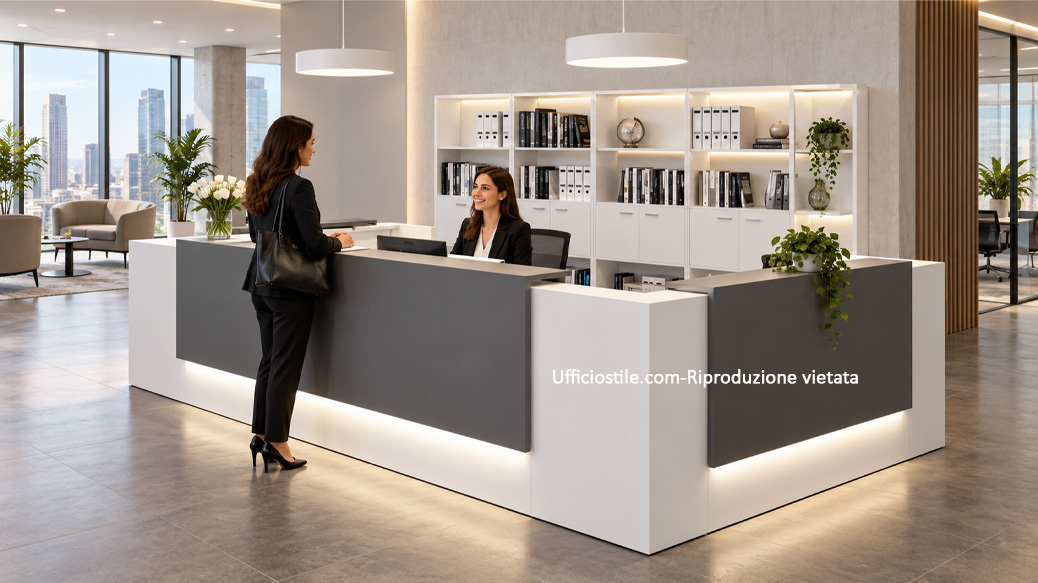 Reception con illuminazione uniforme sul banco e sul piano operativo