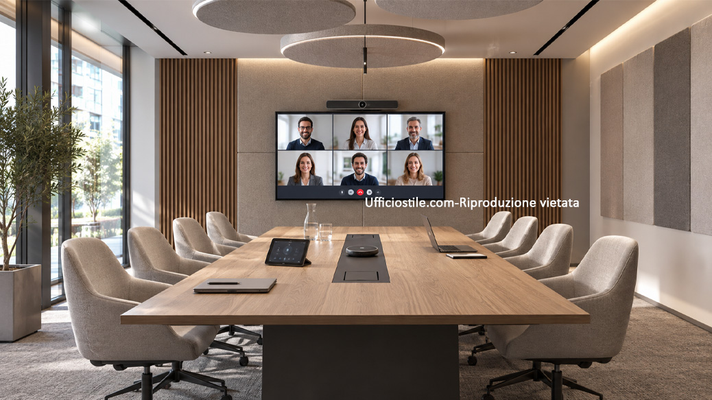 Trattamento acustico per sala riunioni utilizzata in videoconferenza