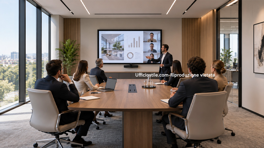 Sala riunioni con corretta visibilità verso display e relatore