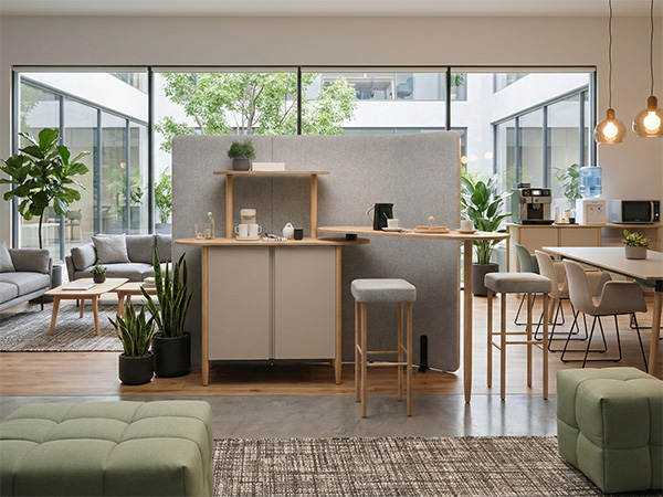 Dettaglio tecnico di top in HPL e struttura in melaminico idrofugo per kitchenette
