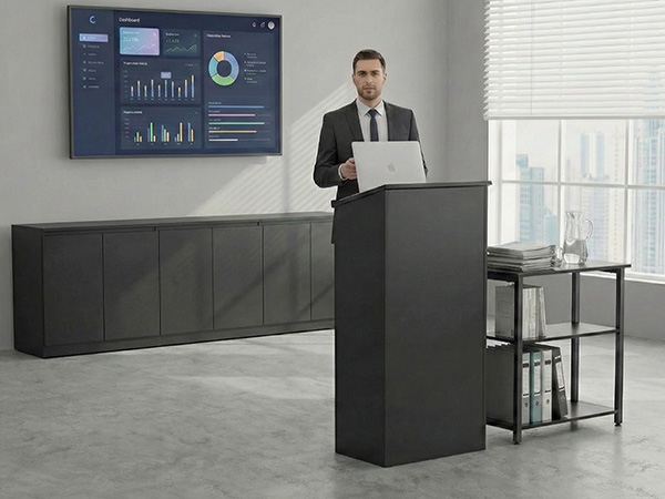 Carrelli AV e accessori mobili in una sala formazione modulare