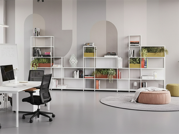 Composizione modulare di librerie a giorno di altezze diverse