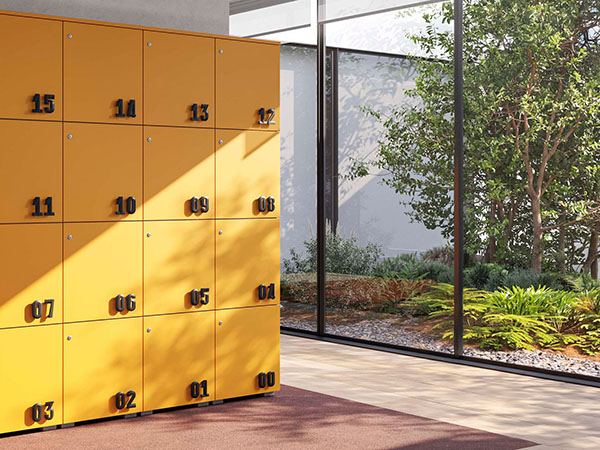 Lockers personalizzati con grafica brandizzata in area corporate
