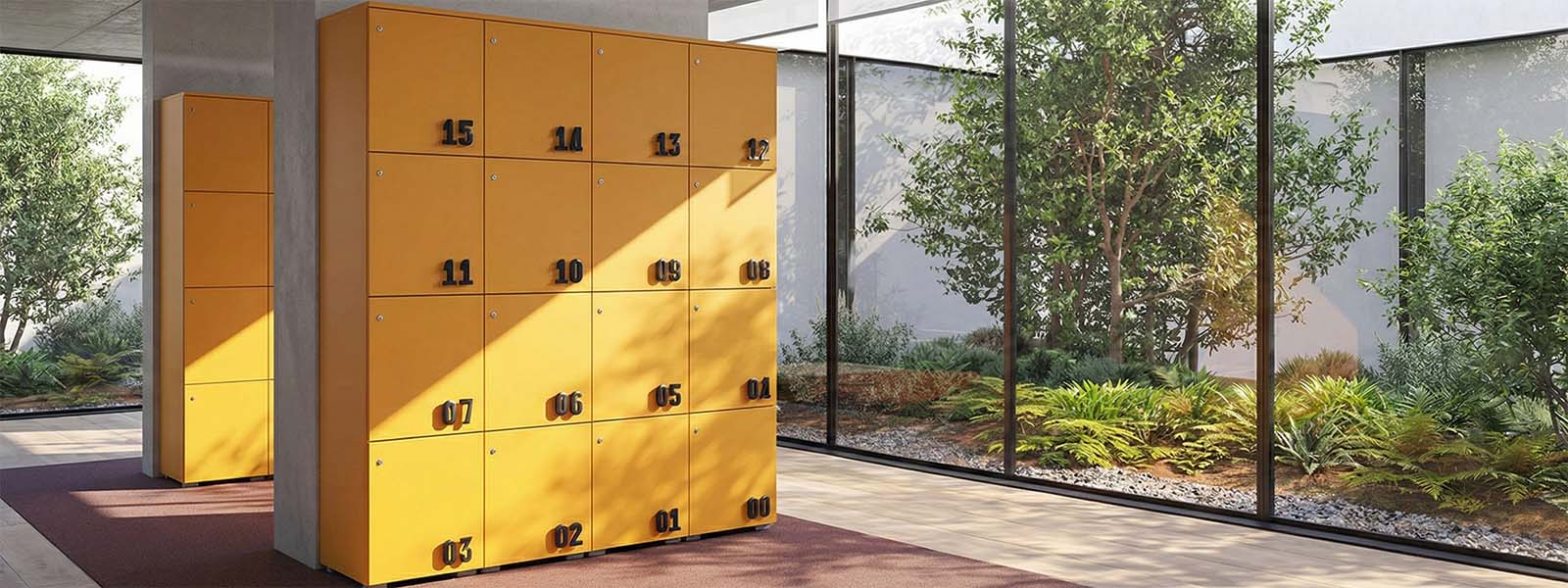 Parete di lockers personalizzati in coworking