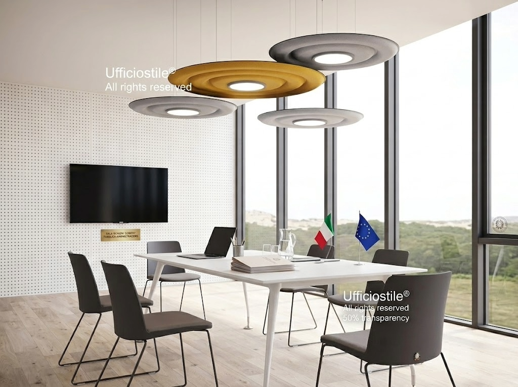 Pannelli acustici a parete e a soffitto in sala riunioni istituzionale