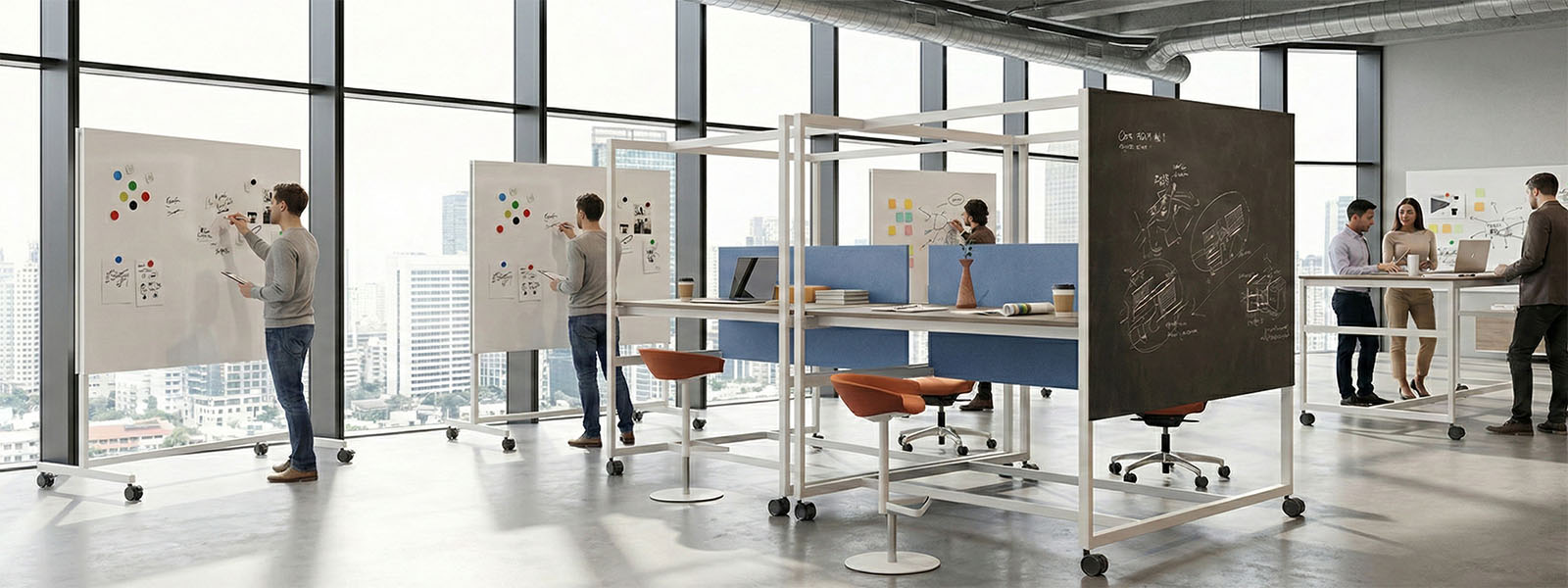 Paretine divisorie leggere lungo un’area di transito in ufficio