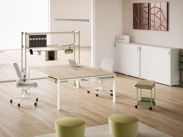Finiture coordinate: melaminico, Fenix e legno FSC in open space