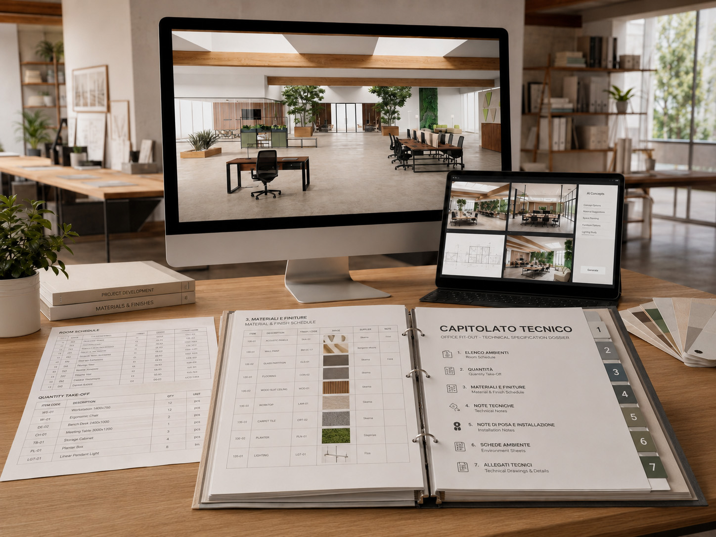 Render fotorealistici e AI concept design per uffici