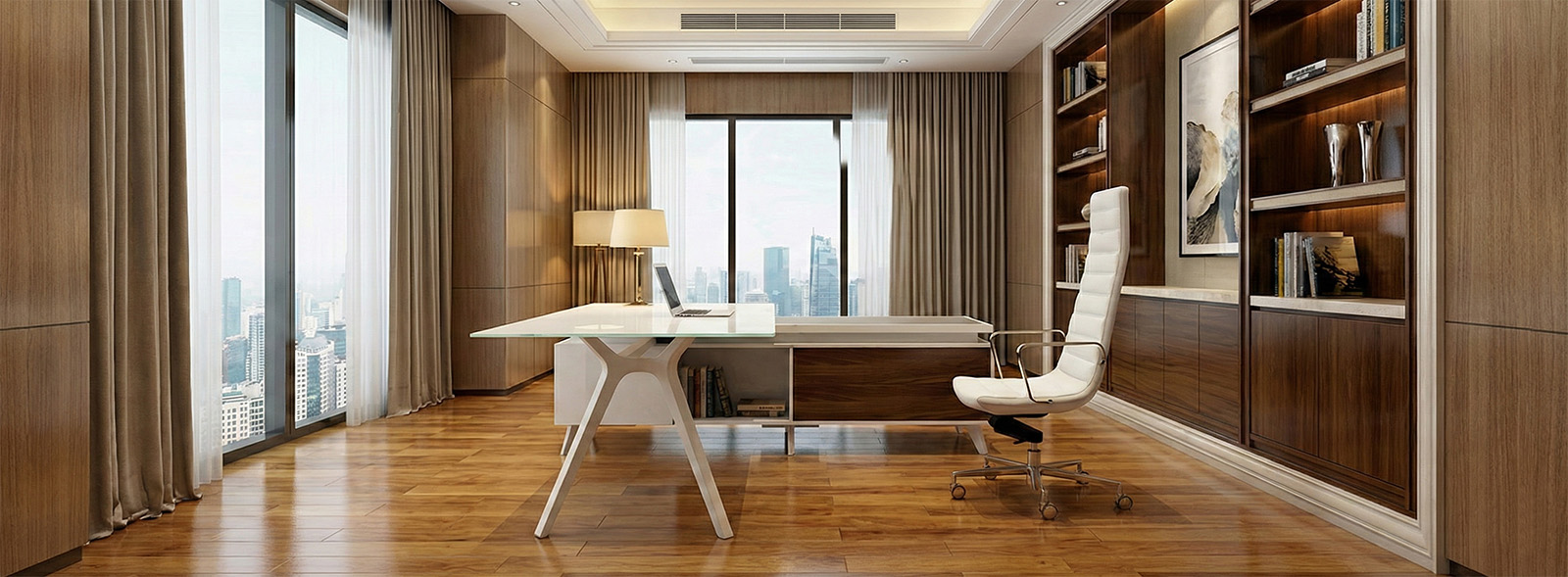 Scrivania design vetro laccato e legno