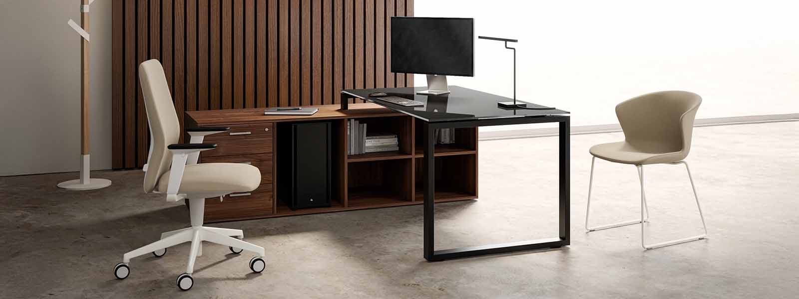 Scrivania design vetro laccato e melaminico