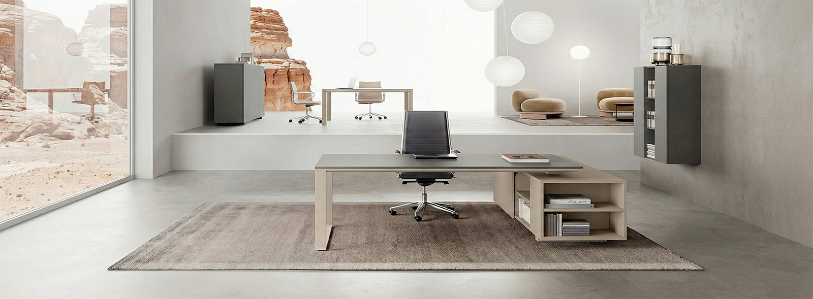 Scrivania Mdf con mobile di servizio portante integrato