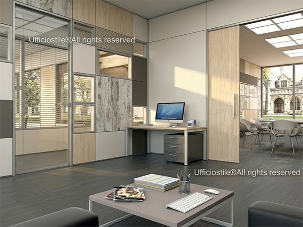 Segreteria universitaria con bancone reception e postazioni back office organizzate