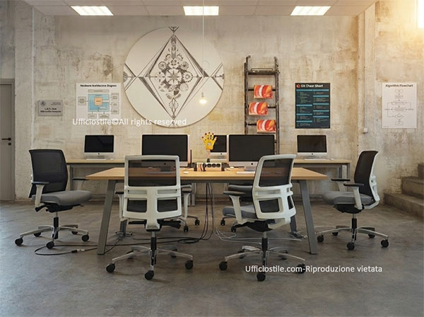 Sedie ergonomiche per uso informatico con ruote antigraffio e schienale regolabile