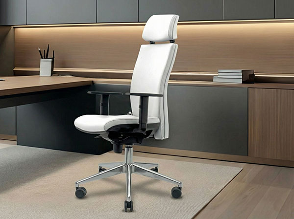 Poltrone direzionali in pelle e in tessuto tecnico in ufficio moderno