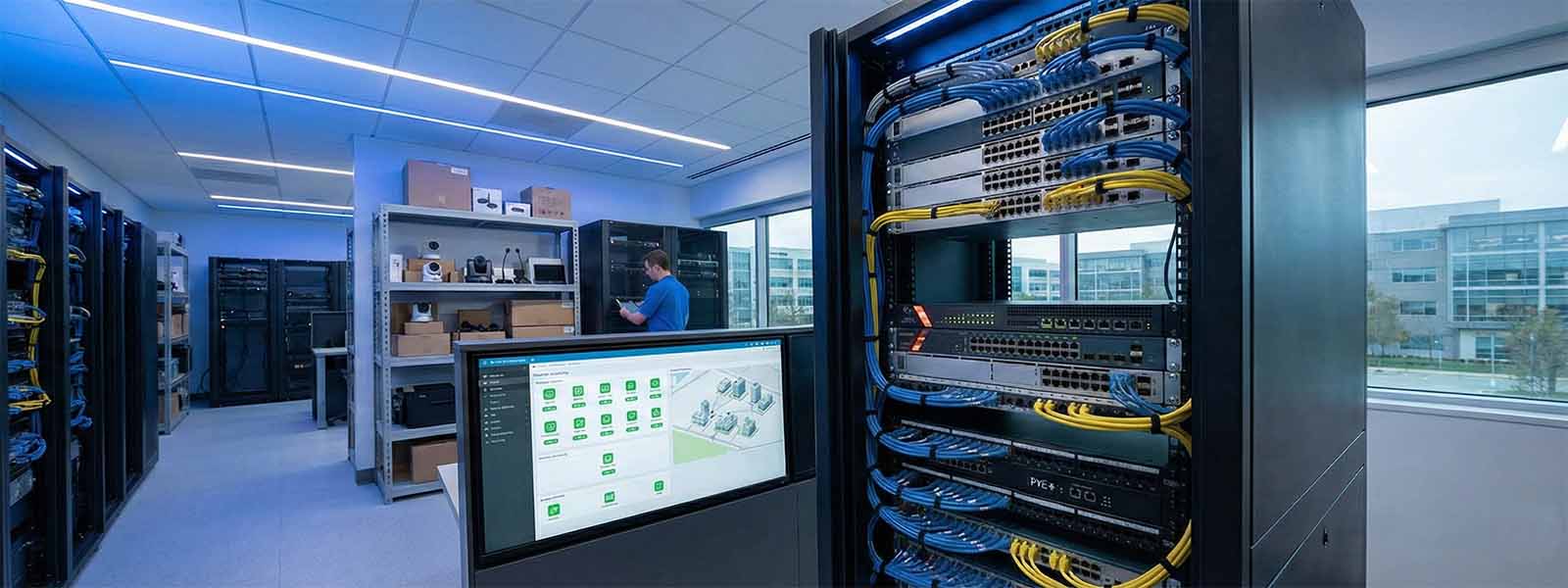 Postazione di controllo AV con touch panel e videowall
