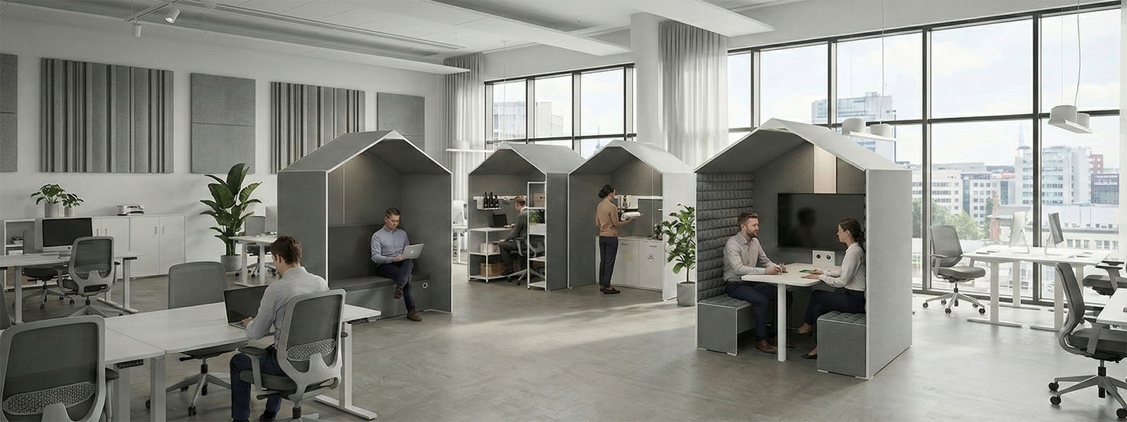 Pareti divisorie modulari per sale riunioni e team space